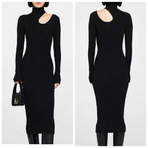 Anine Bing Victoria Cutout Midi Mockneck Sweater Dress, Ribbed & Stretchy, EUC!